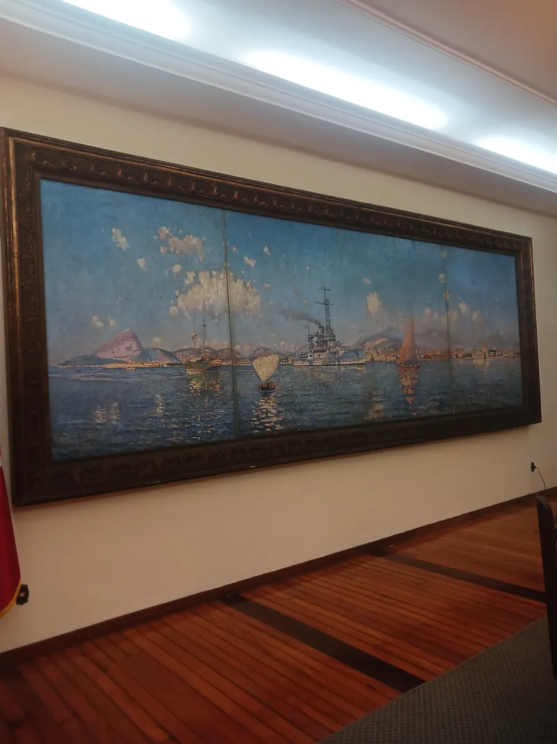 Tríptico de Navarro da Costa com o encouraçado USS Utah na Baía de Guanabara